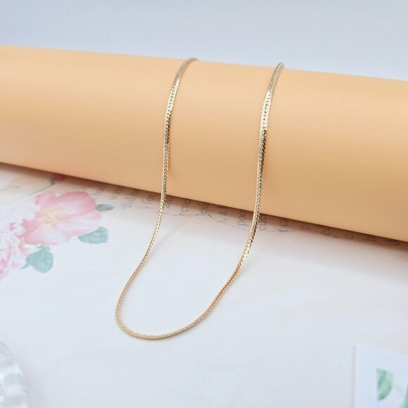 Elegant Rose Gold Flat Chain Necklace, 18 Inch, Gold Plated Brass, XPNL0052 - Picture 5 of 12